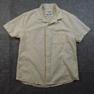 Corridor Shirt Mens Large Cream Eyelet Camp Shirt Button Up Short Sleeve Floral
